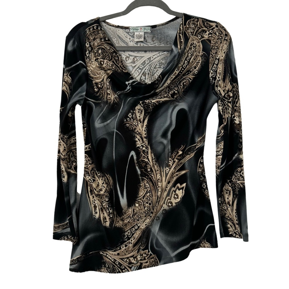 Vintage Suzie Y2K Fairy Grunge Paisley Long Sleeve Asymmetrical Top Size 8 - Picture 1 of 4